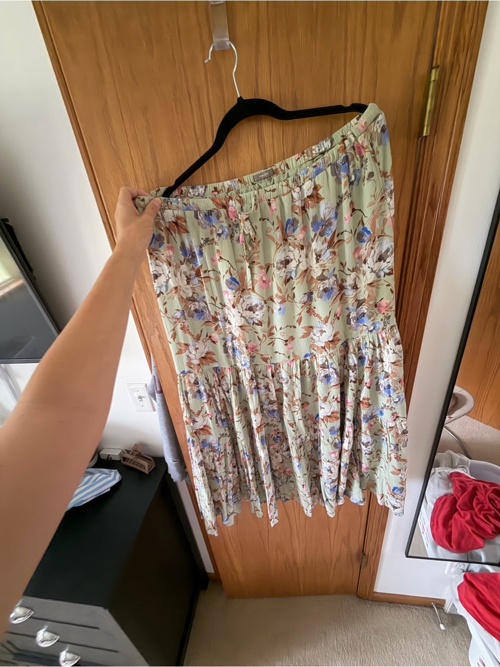 Floral Tiered Midi Skirt in Sage Green